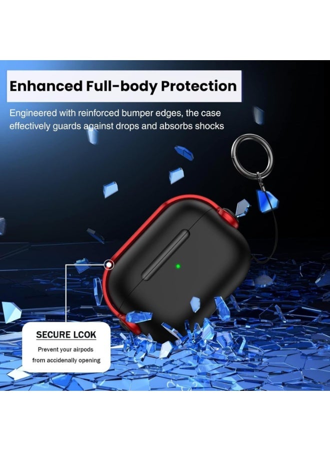 جراب AirPods Pro 3، غطاء قفل أمان لسماعات Apple AirPods Pro 3 2025 مع حامل للهاتف وسلسلة مفاتيح، جراب واقٍ مقاوم للصدمات والخدوش للرجال والنساء - (أسود/أحمر) - Image 4